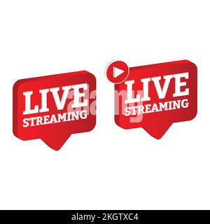 Live streaming 3D icon design for the broadcast system. Stylish live streaming icon with red color shade. Red television lower third button design col Stock Vector
