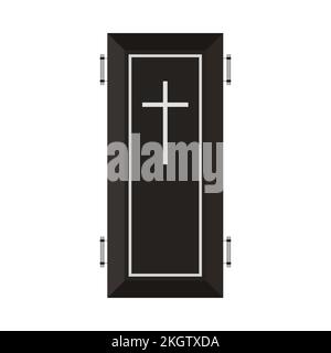 Halloween coffin design on a white background. Coffin with isolated shape design. Halloween black burial coffin party element vector illustration. Cof Stock Vector
