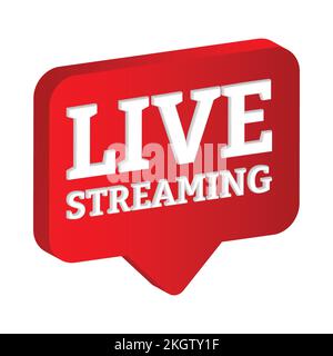 Live streaming 3D icon design for the broadcast system. Stylish live streaming icon with red color shade. Red television or social media lower third b Stock Vector