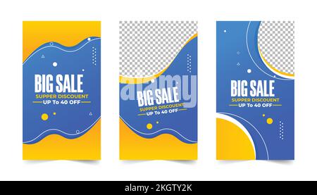 Big sales offer banner designs on a white background. Big sale banner design with blue and yellow color for business purposes. Super Shop offers desig Stock Vector