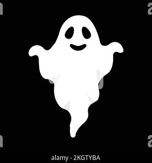 Halloween cute little white ghost design on a black background. Ghost with abstract shape design. Halloween white ghost party element vector illustrat Stock Vector
