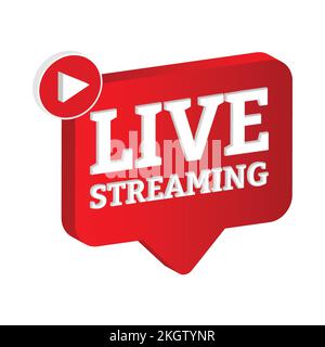 Live streaming 3D icon design for the broadcast system. Stylish live streaming icon with red color shade. Simple 3D red and white television or social Stock Vector