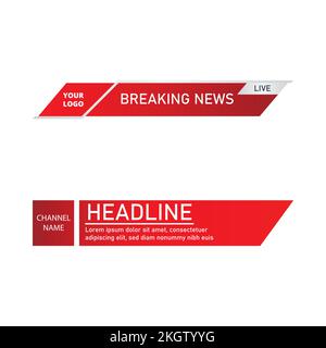 News lower third design for television channels. The metallic color red and white shade lower third for a news channel. The rectangular shape news cha Stock Vector