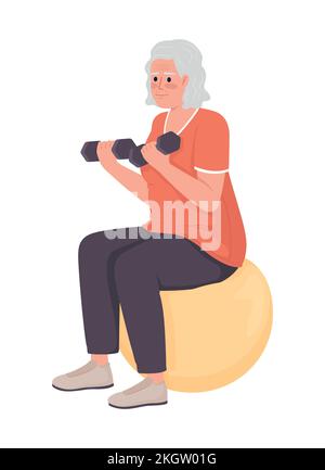 Elderly woman exercising semi flat color vector character Stock Vector