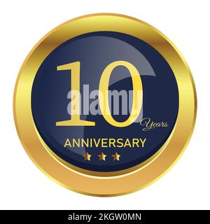Luxurious 10-year anniversary badge design with golden gradient color. Anniversary royal badge design with a shield shape. Golden and Black badge desi Stock Vector