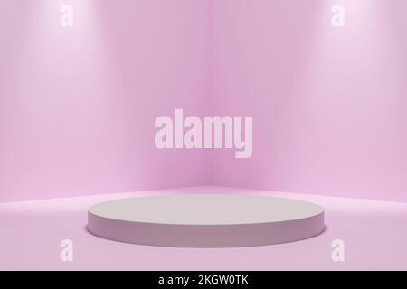 Realistic 3d rendering platform for product display on pink pastel background. Stock Photo
