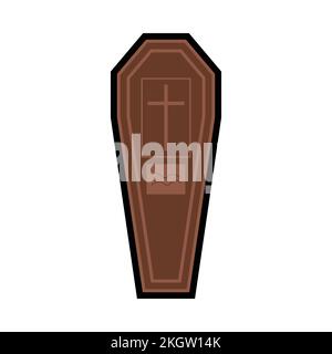 Halloween scary coffin vector design on a white background. Halloween coffin design with wood color shade and Christian cross. Coffin vector illustrat Stock Vector