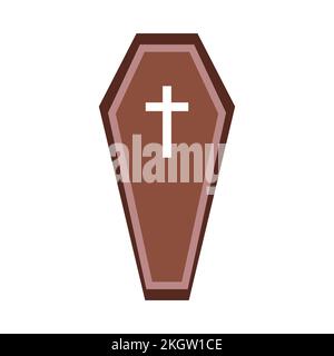 Halloween coffin vector design on a white background. Halloween coffin design with wood color shade and Christian cross. Coffin vector illustration fo Stock Vector
