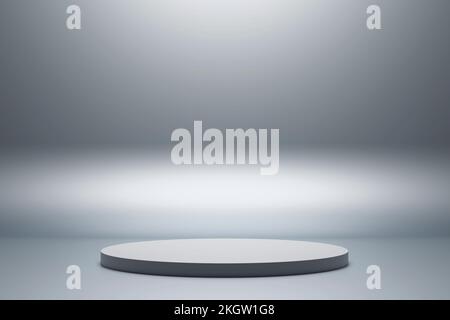 Realistic 3d rendering platform for product display on grey background. Stock Photo