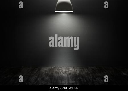 Empty space of dark studio room with concrete wall and pendant lamp Stock Photo