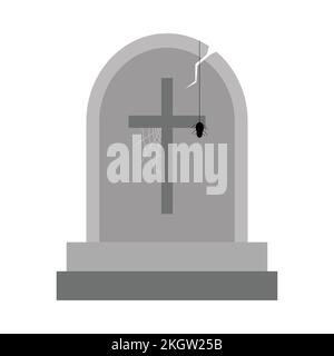 Halloween scary stone grave vector with a spider. Halloween illustration design with the stone grave and Christian sign. Old scary grave design with s Stock Vector