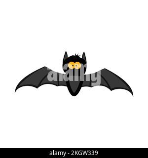 Halloween black scary bat with yellow eyes vector illustration. Black bat design with yellow and wood color shade. Halloween party elements design wit Stock Vector
