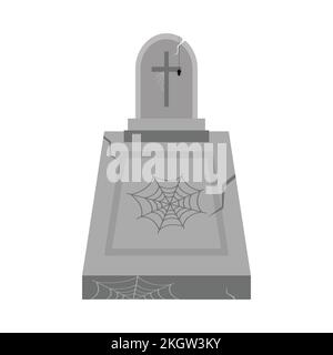 Halloween grey color gravestone design vector illustration. Grey grave design with spider web and grey color shade. Halloween party elements design wi Stock Vector