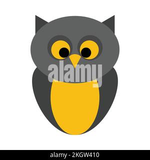 Halloween cute-faced owl design on a white background. Halloween owl vector illustration with dark gery and yellow color shade. Cute Halloween owl des Stock Vector
