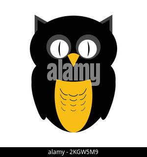 Halloween scary-eyed owl design on a white background. Halloween owl vector illustration with dark black and yellow color shade. Scary Halloween owl d Stock Vector