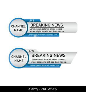 News lower third design for television channels. The metallic color Blue and white shade lower third for a news channel. The rectangular and round sha Stock Vector