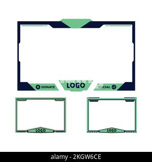 Gaming overlay stylish design for live streamers. Light green and black color live overlay frame design for gamers. Collection of three gaming overlay Stock Vector