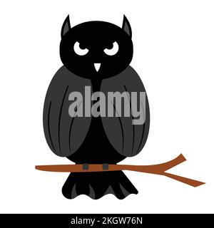 Halloween scary-faced owl design on a white background. Halloween owl vector illustration with dark black color shade. Scary Halloween owl design. Stock Vector