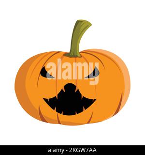 Halloween spooky pumpkin lantern design with a scary devil face on a white background. Pumpkin vector design for Halloween event with orange color. Ha Stock Vector