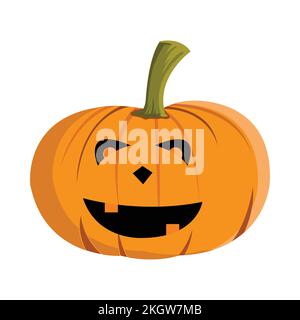 Halloween pumpkin lantern design with a cute smiling face on a white background. Pumpkin design for Halloween event with orange and green color. Hallo Stock Vector