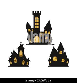 Spooky vector design collection for Halloween. Haunted house silhouette design collection on a white background for Halloween. Halloween spooky house Stock Vector
