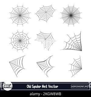 Halloween scary spider web silhouette design on a white background. Spider web vector design with dark black color. Halloween spider web silhouette co Stock Vector