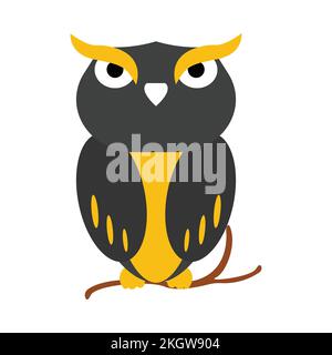 Halloween spooky owl sitting on a branch of the tree with dark black and yellow color shade. Scary design for Halloween event vector illustration. Hal Stock Vector