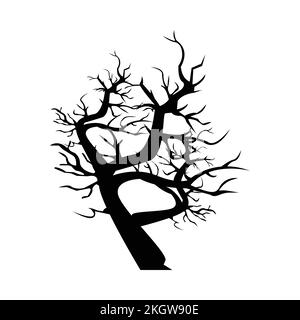 Dead tree silhouette vector illustration on a white background for Halloween. Halloween big tree silhouette design with dark black color. Spooky vecto Stock Vector