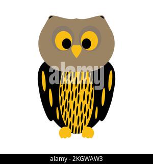 Halloween black owl design on a white background. Halloween scary owl with dark black and yellow color shade. Spooky design for Halloween event vector Stock Vector