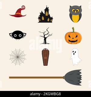 Halloween element vector design collection. Halloween scary party element vector design collection on an off-white background. Halloween element with Stock Vector