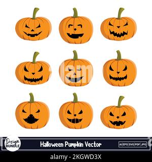 Halloween scary pumpkin lantern vector design on a white background. Pumpkin lantern design with devil smile and orange color. Halloween spooky pumpki Stock Vector
