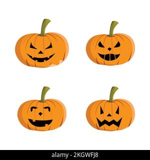 Scary pumpkin lantern design collection on a white background for Halloween spooky pumpkin design with black and yellow color. Halloween. Spooky vecto Stock Vector