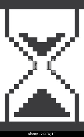 Hourglass icon in retro pixel style. Black cursor Stock Vector