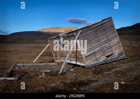 Ruined RCMP (Royal Canadian Mounted Police) building at Johnson Bay, Dundas Harbour, Nunavut, Canada Stock Photo