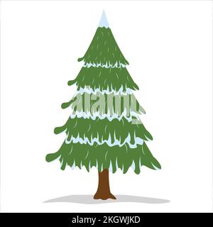 Merry Christmas and a happy new year tree design with snow. Christmas tree decorated with snow, shade, and snowfall. New Years' and Xmas traditional s Stock Vector