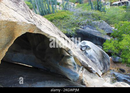 Close-up of a large, curved boulder, Casibari Rock Formation, Aruba Stock Photo