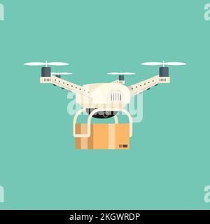 Drone isolated on a green background. Realistic Drone illustration for home delivery. Quadcopter with the camera. Remote aerial drone with a camera ta Stock Vector