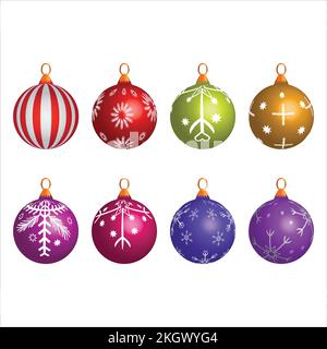 Christmas ball set design on a white background. Multicolor Christmas ball vector design collection for tree ornaments. Set of Christmas ball for tree Stock Vector