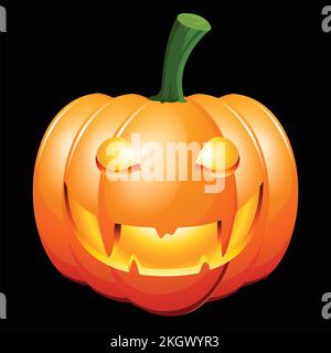 Pumpkin on white background. Orange pumpkin with smile for your design for the holiday Halloween. Halloween pumpkin head jack lantern with burning can Stock Vector