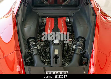 Closeup Ferrari Portofino Engine Bay Red Engine Cover Biturbo
