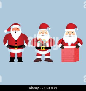 Christmas set of Santa Claus vector design on a rusty light blue background. Santa Claus elements design collection with so many gifts. Santa Clause t Stock Vector