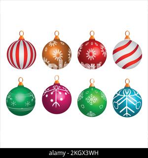 Multicolor Christmas ball vector design collection for tree ornaments. Christmas colorful ball set design on a white background. Set of Christmas ball Stock Vector