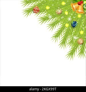 Christmas corner with red berries and jingle bells. Xmas Corner with snowflakes and decoration ball. Christmas corner, Xmas decoration ball, red ball, Stock Vector