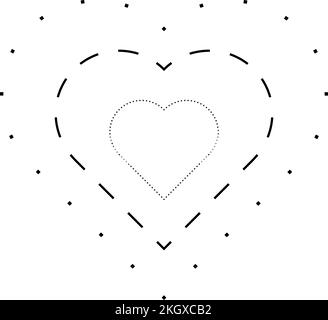 Tracing heart shape symbol, dashed and dotted broken line element for preschool, kindergarten and Montessori kids prewriting, drawing and cutting prac Stock Vector