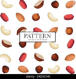 Pattern background set of different nuts - Vector illustration Stock Vector