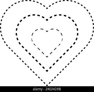 Tracing heart shape symbol, dashed and dotted broken line element for preschool, kindergarten and Montessori kids prewriting, drawing and cutting prac Stock Vector