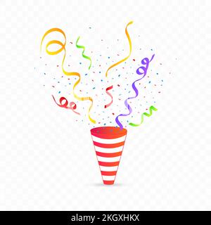 Confetti explosion vector for the birthday background. Colorful party cap and confetti design. Multicolor confetti blast isolated on transparent backg Stock Vector