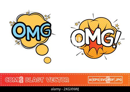 OMG comic explosion with yellow and blue color. OMG comic blast with orange, yellow, and white colors. Comic burst explosion with stars. OMG explosion Stock Vector
