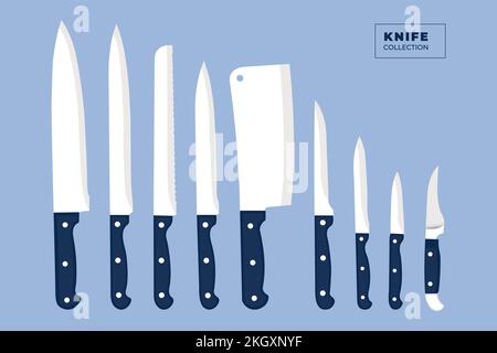 Meat cutting knives set. Kitchen metal knife isolated vector silhouett By  Microvector