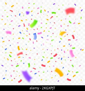 Confetti and tinsel explosion background. Realistic multicolor confetti vector illustration. Colorful confetti isolated on transparent background. Car Stock Vector